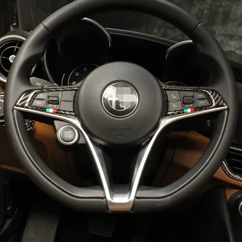 2vnt anglies pluošto Stiliaus Automobilio Vairas Mygtuką Apdailos Rėmelis Padengti Alfa Romeo Stelvio Giulia priedai