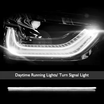 2vnt LED DRL Automobilio Šviesos važiavimui Dieną Lankstus, atsparus Vandeniui Juostelės 60cm Vamzdis Juostelės Auto Žibintai Posūkio Signalo, Stabdžių Šviesos Srautas