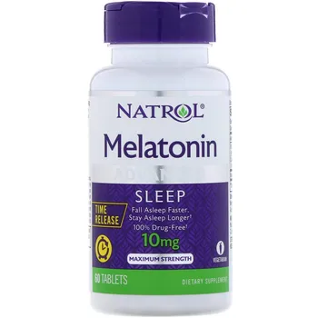 2vnt Natrol Pažangi Miego Melatonino 10 mg 60 Tablečių + Kalcio, Vitamino