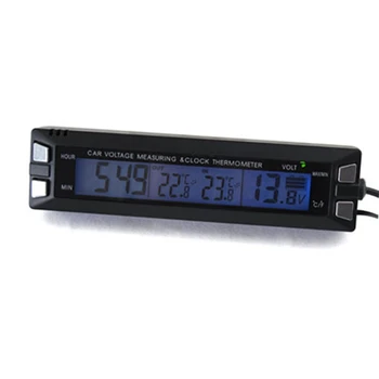 3 in 1 Automobilis Skaitmeninis Auto Termometras Voltmeter Laikrodis Volt Temperatūros Monitorius, 12V Lauko vidaus LED Oranžinė/Mėlyna Apšvietimas