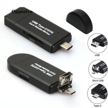3 in 1 Kortelių Skaitytuvas Tipas C & Micro USB ir USB į SD Micro SD TF Card Reader OTG Adapteris, 