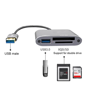 3 in1 USB 3.0 Multi-functioXQD SD/TF Micro SD Atminties kortelių skaitytuvas Didelės Spartos Perdavimas 