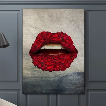 3 Plokštės Moters Lūpų Drobės Tapybos Sienos Meno Seksuali Raudonos Lūpos Rausvos Rožės ir Pinigų Modernios Sienos Nuotraukas kambarį Apdaila