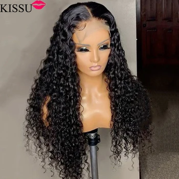 30 32 colių ilgio keistą garbanotas žmogaus plaukų nėriniai priekiniai perukas Brazilijos T dalis, nėriniai priekiniai žmogaus plaukų perukai moterims, 4x4, nėriniai uždarymo perukas