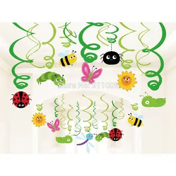 30pcs Lubų Folija Spirale Vabzdžių Dekoracijos Vaikams, Cartoon Drugelis Gėlių Biedronka Kabinti Sukama, Baby Shower Partija Pasisako