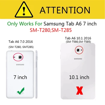 360 Sukasi Case for Samsung Galaxy Tab 7.0 T280 T285 SM-T280 SM-T285 2016 PU Oda Atveju Sulankstomas Stovas Smart Cove