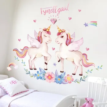 3D Art Plakatai Šiuolaikinių HD Rožinis Vienaragis Sienų Lipdukai Vaikams Fone Princesė Miegamasis 