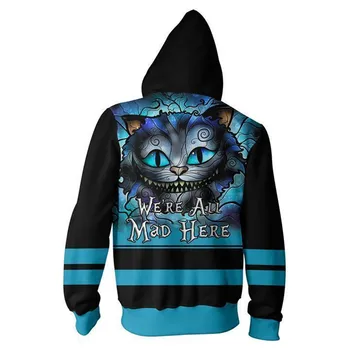 3D Atspausdintas Alice in Wonderland Cheshire cat Anime hoodie vyras hoodies streetwear Vyrų Viršuje drabužių gobtuvu Palaidinukė