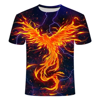 3D atspausdintas T-shirt gaisro phoenix spalvinga vyrų, moterų marškinėlius vasaros rankovėmis didelis dydis liepsna patogus prarasti S-6XL palaidinukė