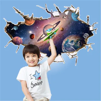 3D Erdvės, Visatos, Planetos Sienų Lipdukai Vaikų Kambario, Miegamojo Dekoras, Tapetai lipnios Vandeniui 