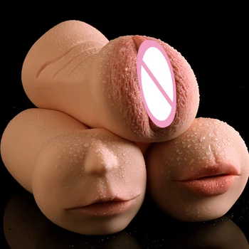 3D Giliai Gerklės, Liežuvio Dantų Dirbtinės Makšties Masturbator Silikono Kišenėje Pūlingas Nekilnojamojo Makšties ir Išangės Oralinio Sekso žaisliukai Vyrams