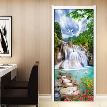 3D Gražus Kalnų Krioklys Durų Lipdukas Gyvenimo Kambario, Miegamasis Lipnios atsparus Vandeniui Sienų Tapetai Sienos 3 D Lipdukas