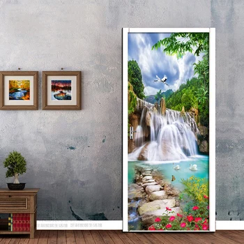 3D Gražus Kalnų Krioklys Durų Lipdukas Gyvenimo Kambario, Miegamasis Lipnios atsparus Vandeniui Sienų Tapetai Sienos 3 D Lipdukas