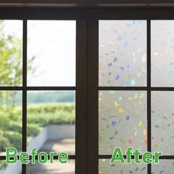 3D Rainbow Poveikis Namų Dekoratyvinė Langų Plėvelė Statinio Matinio Privatumo Langą tvirtai laikosi Šilumos Kontrolės anti-UV Stiklo Vinilo Įklijos
