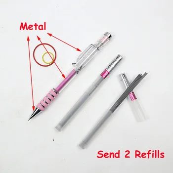 3Pcs Aukštos Kokybės Mechaninė Pieštuku 0.5~0.7 mm, Metalo+Spyruoklinės Sūpynės Išvesties Papildymo Piešimo Automatinis Pieštukas Siųsti 2 Pieštuku Švino