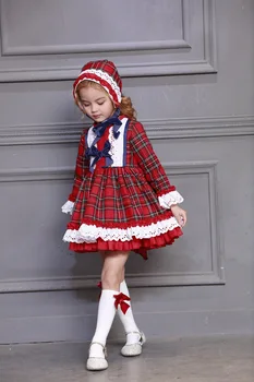 3PCS Baby Girl Rudens Žiemos Pledas Derliaus ispanijos Pompom Kamuolys Princesė Dress Medvilnės Lolita Kalėdų Šalis, Drabužių, Skrybėlių Kelnės