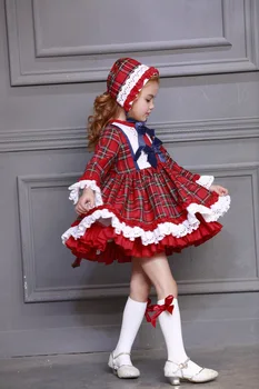 3PCS Baby Girl Rudens Žiemos Pledas Derliaus ispanijos Pompom Kamuolys Princesė Dress Medvilnės Lolita Kalėdų Šalis, Drabužių, Skrybėlių Kelnės