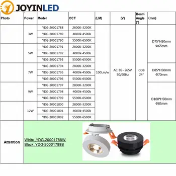 3W 220V/5W/7W slim LED įterptųjų lubų žemyn lempos Sulankstomas ir 360 laipsnių pasukti pastatytas COB Vietoje šviesos Embedded Downlight