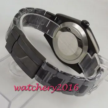 40mm BLIGER sterilaus black dial sapphire kristalas PVD atveju, automatinė mens watch