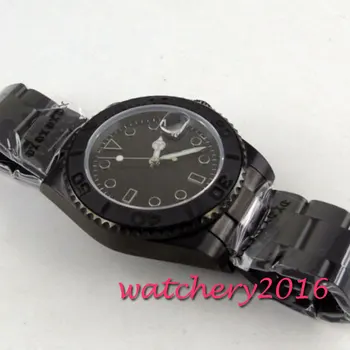 40mm BLIGER sterilaus black dial sapphire kristalas PVD atveju, automatinė mens watch