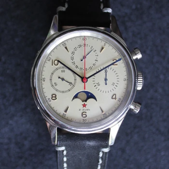 40mm Chronograph Mechaninis Laikrodis vyrams 1963 Oro Pajėgų Žiūrėti Mens Vertus Vėjo Judėjimo Datą Žiūrėti Mėnulio fazės Reloj Hombre Laikrodis