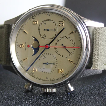 40mm Chronograph Mechaninis Laikrodis vyrams 1963 Oro Pajėgų Žiūrėti Mens Vertus Vėjo Judėjimo Datą Žiūrėti Mėnulio fazės Reloj Hombre Laikrodis