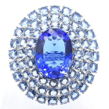 41x37mm Prabanga Didelis Ovalo formos 14g Sukurta Turtingas Mėlyna Violetinė Tanzanite Ponios Papuošalai Priėmimo Sidabro Žiedai
