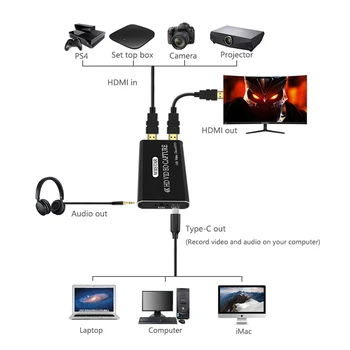 4K HDMI Video Capture Card Lauke HDMI USB Tipas-C HD Video Converter 1080P HDMI Išvestis Live Transliacijos Vaizdo Įrašymo Laidas