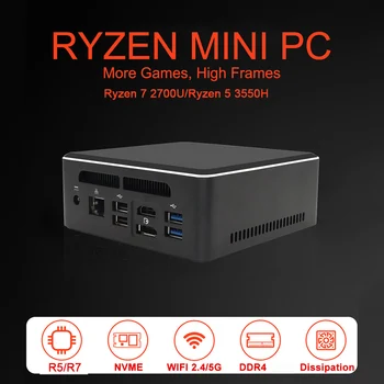 4K Mini PC AMD Ryzen R5-3550H/R7-2700U Quad Core 16GB RAM 512 GB ROM DDR4 SSD WiFi Žaidimų KOMPIUTERIS, Kompiuterio, 