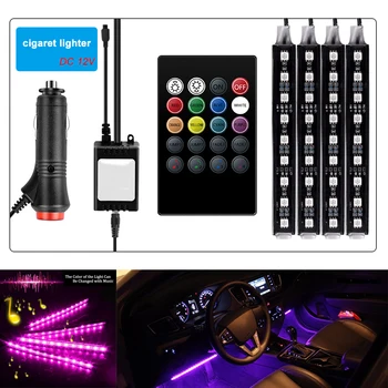 4pcs Automobilių RGB USB LED Šviesos Juostelės Interjero Stilius, Dekoratyvinis Atmosfera Lempos, LED Juostelės Su Nuotolinio Balso kontroliuojamas ritmas lempos