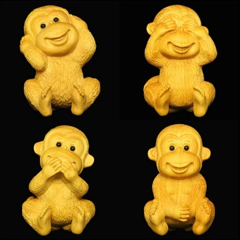 4pcs Zodiako beždžionė tekinto medžio statula chineselucky dovana kūrybos mažos Statulėlės pakabukas namų puošybai Miniatiūriniai