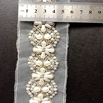 5.5 cm, balta/juoda perlų puošnios nėrinių apdaila nuotakos varčios Nuotakos Diržo zawalcowany papuošalai Apdaila 2yards/Daug