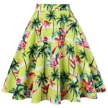 50s 60s retro swing sijonai moterų jupe femme vd0020 vasaros flamingo geltona gėlių spausdinti moterų sijonas Mujer Falads