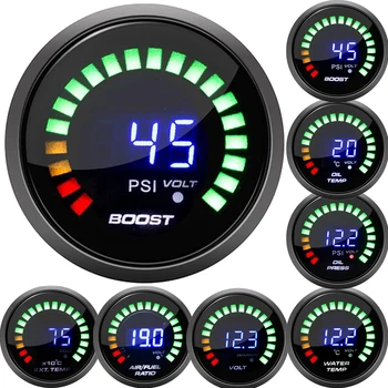 52MM Skaitmeninis LED Tachometras RPM Turbo Boost BARAS VSI, Dulkių, Vandens Temp Tepalo Temp Daviklis, Jutiklis Voltmeter Oro/kuro Santykis EGT Lenktynių