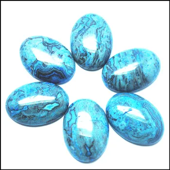 5vnt Gamtos blue Stone Cabochon Karoliukai, Ovalo formos 10x14mm 13x18mm 15x20mm 18x25mm 20x30mm karoliukai, priedai laisvi 