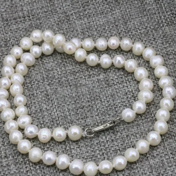 7-8mm natūralios baltos spalvos gėlavandenių dirbtiniu būdu išaugintų perlų nearround karoliukai, karoliai, grandinės moterys šalis prom dovanos, papuošalai, pakabukai 18inch B3225