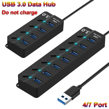 7-Port USB 3.0 HUB Multi USB Skirstytuvo 1m Kabelis 5Gbps Didelės Spartos Įjungimo/Išjungimo Jungikliai, Maitinimo Adapteris, Skirtas 