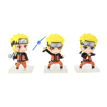 9-10cm 3pcs/set Naruto Shippuden Q Versija Uzumaki Haruno Uchiha Sasuke Gaara Kakashi Sakura Lėlės PVC Modelio Paveikslas Žaislai