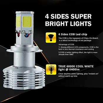 9008(H13 Hi/Lo) LED Žibintų Lemputės Konversijos Rinkinys COB LED Lustai 120W 12000LM 6000K vienam Nustatytas Mažo Spindulio/ Didelio Spindulio/ Rūko Lemputės