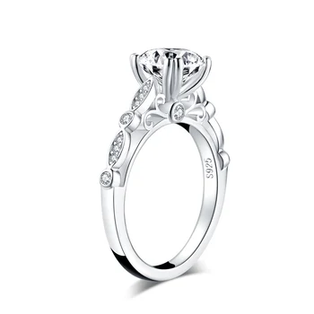 925 Sidabro Vestuvinis Žiedas Classic Keturių Šakės, Apvalios 2 Karatų Sintetinio Deimanto Žiedas Moterų Vestuvių Dovana