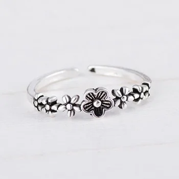 925 sterlingas sidabro žiedai moterims vintage black gėlės bauda jelwery Daugiasluoksnės Tailando Sidabro Papuošalai Dovanų Šalis