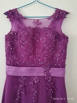 A-line Scoop Šifono Aplikacijos elegantiškas off-pečių pigūs bridesmaid dresses Vestuvinės suknelės, šaliai, skraistės de soiree užtrauktukas Atgal