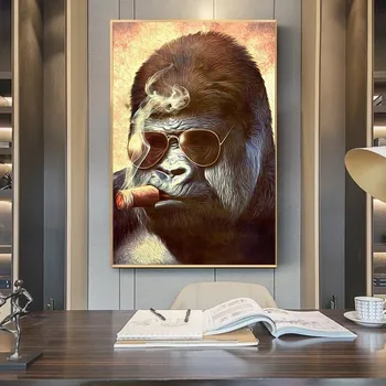Abstrakti Rūkymas Beždžionė ir Gorilla Drobės Tapybos Plakatai ir Spausdina Gatvės Meno Gyvūnų Sienos Menas Nuotraukas Kambarį