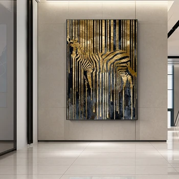 Abstraktusis Menas, Aukso Zebra Šiaurės Modernaus Stiliaus Plakatai, Drobė Nuotraukas, Svetainė, Miegamasis, Dekoratyvinis Dažymas Neįrėminti