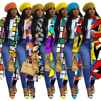 Afrikos Drabužiai Moterims, 2021 M. Pavasarį Afrikos Moterų ilgomis Rankovėmis Spausdinti Plius Sie Ilgi Marškinėliai-Suknelė S-5XL