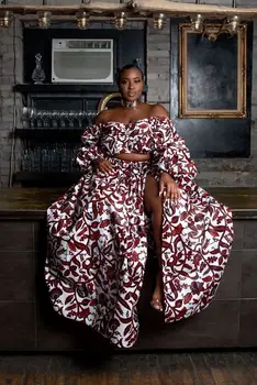 Afrikos Drabužius 2020 Naujienos Dashiki Spausdinti Šalis Pečių Off Ponios Diržas Sijonai Afrikos Suknelės Moterims Heidi Bazin Ankera Ilgai Skraiste