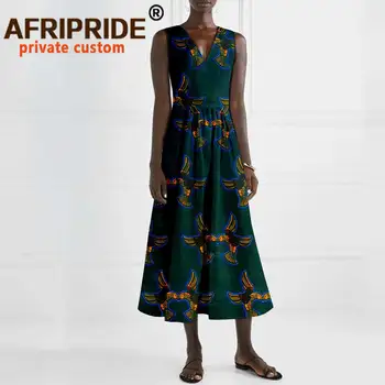 Afrikos Suknelės Moterims, be Rankovių su V-kaklo Aukštos Juosmens Midi Suknelė Ankara Drabužius Spausdinti Drabužiui Grynos Medvilnės Plius Dydis A2025017