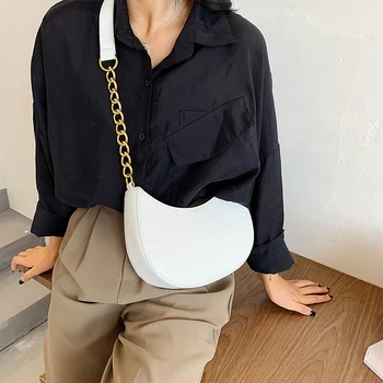 Akmens Modelio Mažas Half Moon Krepšiai Moterų PU Odos Pečių Maišą Moterų Rankinės Ponios Prabangių Senovinių Crossbody Krepšys