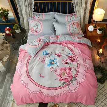 Amerikos gėlių patalynės komplektas bohemijos stiliaus lovos užvalkalai sunkiųjų šepečiu medvilnės antklode padengti+ plokščias lapas+Užvalkalas 4pcs karalienės lova rinkinys