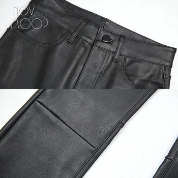Amerikos montavimo stilius, moterų žiemos juoda vidutinio juosmens, avikailio natūralios odos ruožas pieštuku kelnes pantalon femme LT2972